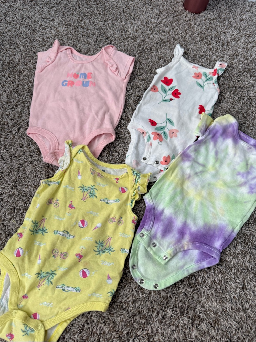 Carter's Girls' 4-Pack Bodysuits — Pink, White Floral, Yellow & Purple Tie-Dye